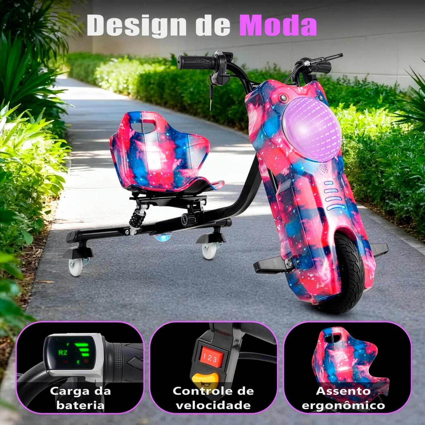 Honeywhale 007b Triciclo Elétrico Infantil Drift Patinete Rosa-chiclete