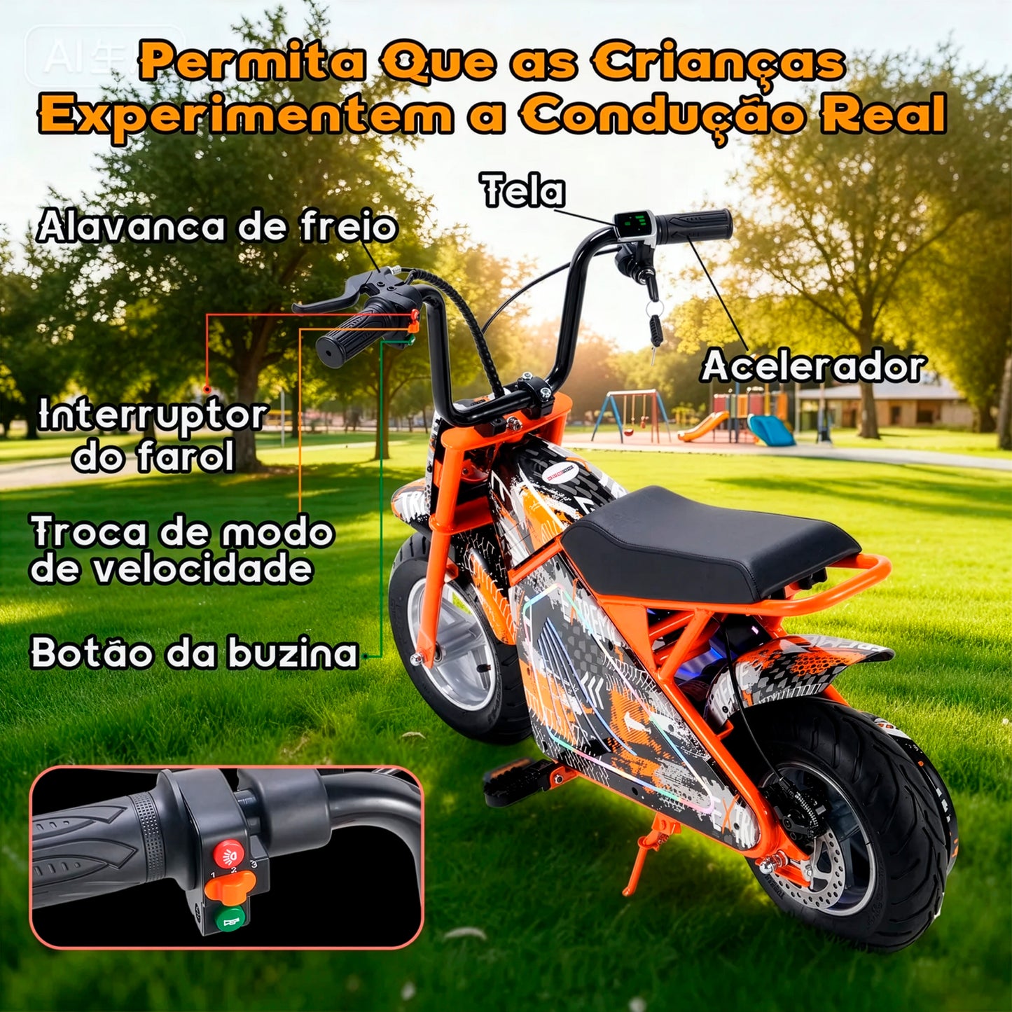 Honeywhale J2 Motinho Elétrica Infantil Mini 350w 36v 12km Laranja
