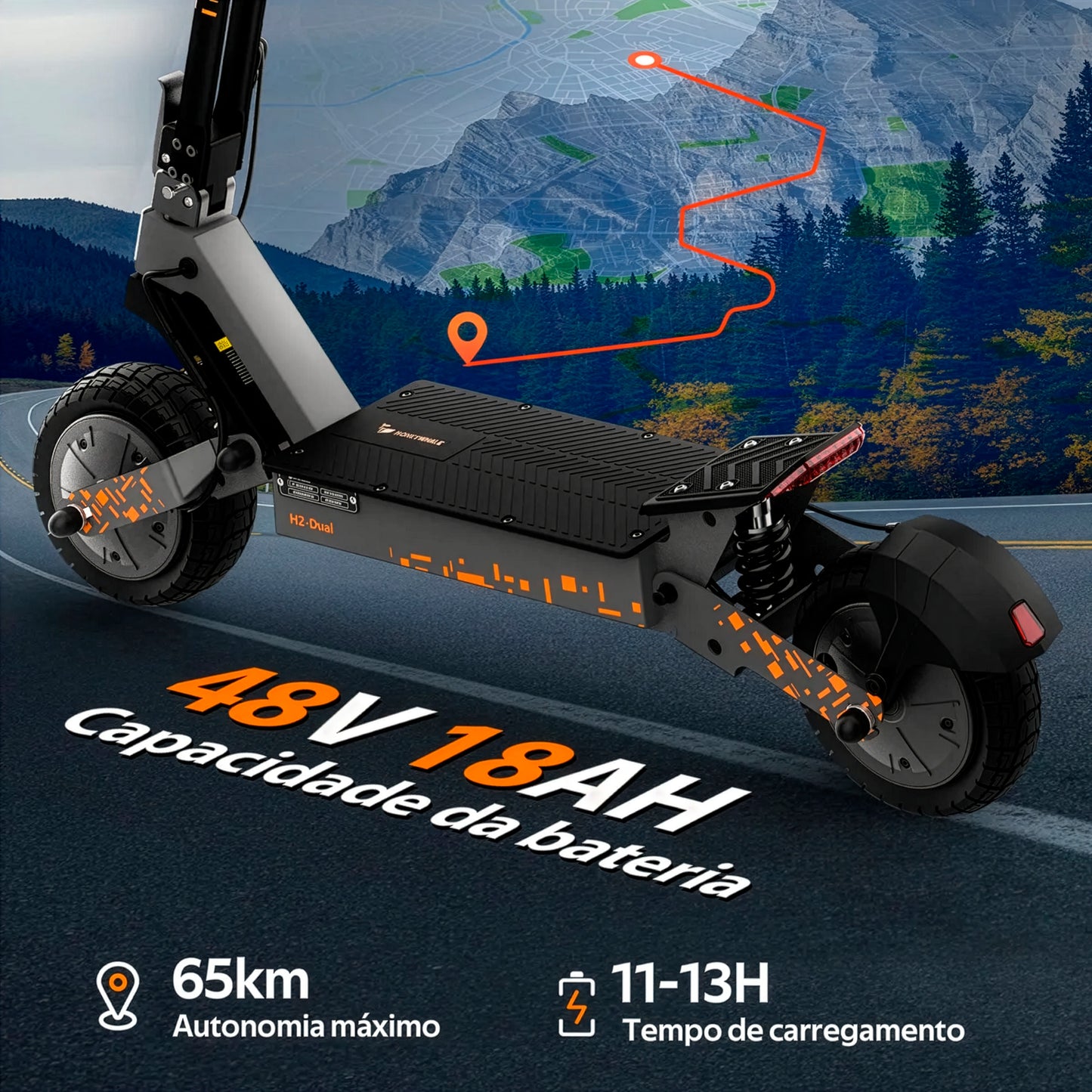 Honeywhale H2d-ultra Patinete Elétrico Adulto, 1200w*2 Scooter Eletrica, 65 Km Autonomia, 55 Km/h Velocidade Máxima