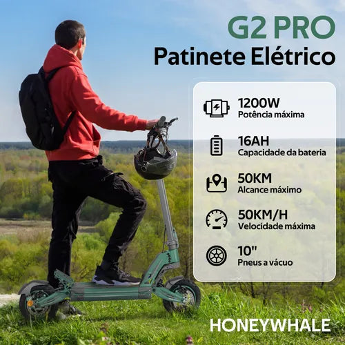 Honey Whale G2 PRO Patinete Elétrico Adulto, Scooter Eletrica Adulto com Motor de 1200W, 50km de Autonomia, 50KM/H Velocidade máxima, Honey Whale Patinete Juvenil Dobrável com Pneu a Vácuo