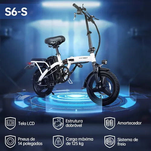 Honey Whale S6-s - branco - Bicicleta Elétrica 750w 40km 35km/h