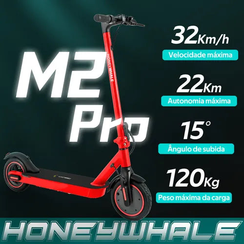 Honey Whale M2 Pro - vermelho - Patinete Elétrico Scooter 32km/h 500w 22km