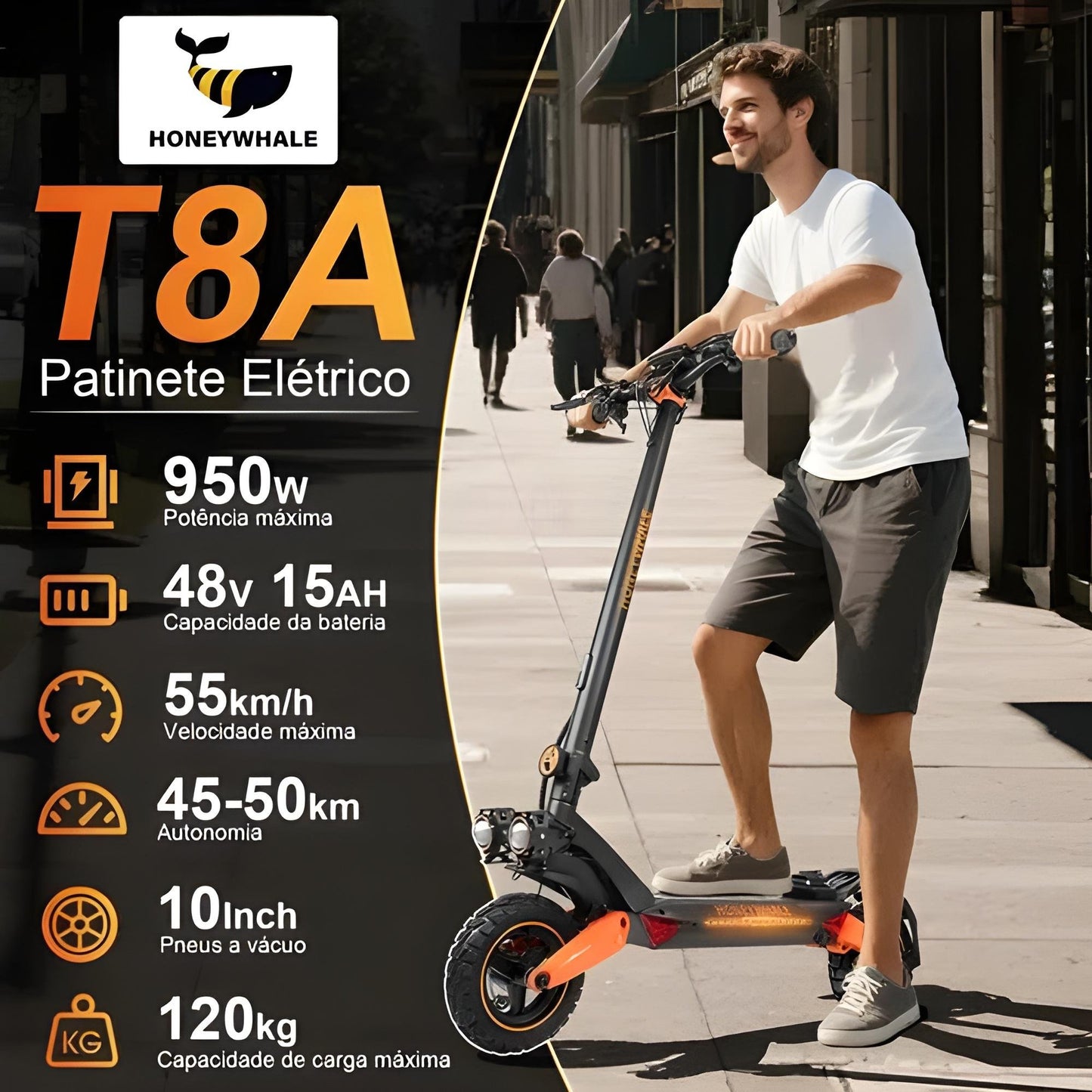 Honey Whale T8a - 950w Patinete Elétrico Scooter  55 Km/h 50km