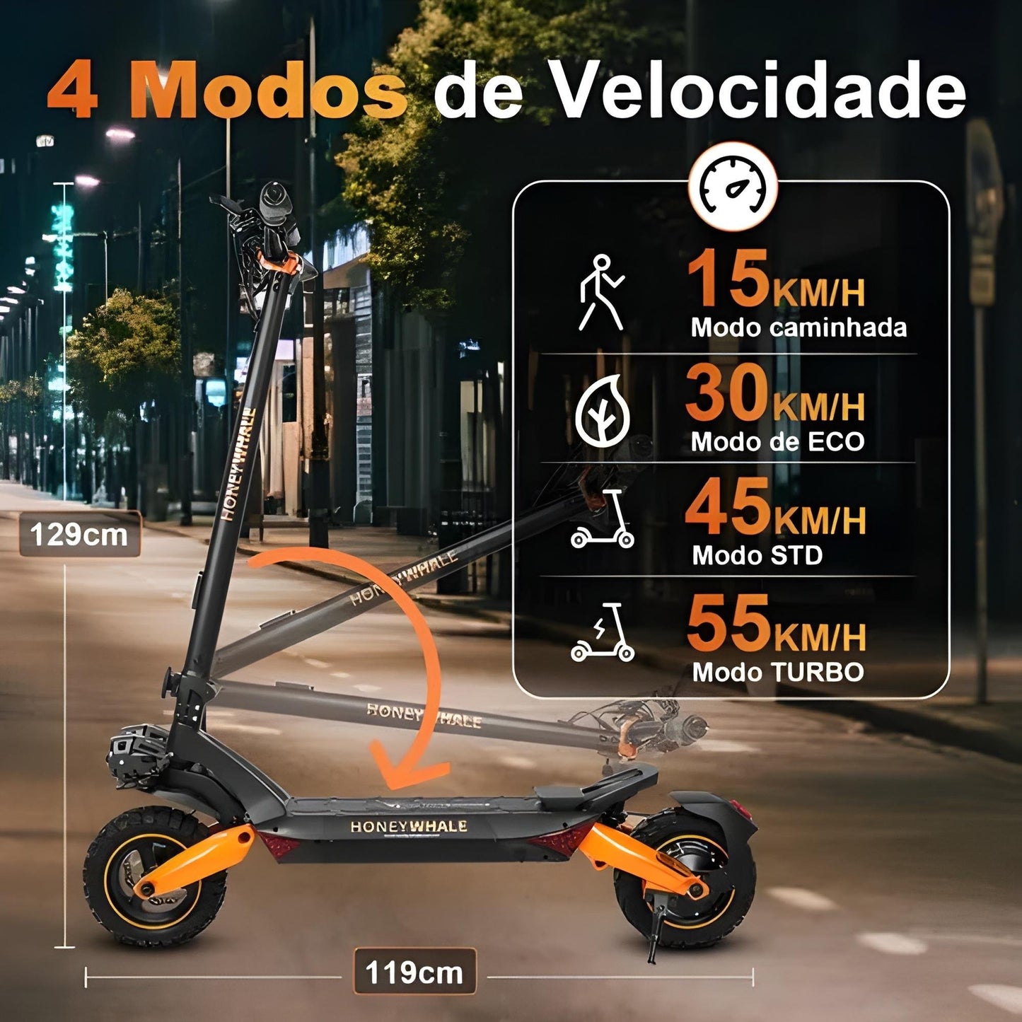 Honey Whale T8a - 950w Patinete Elétrico Scooter  55 Km/h 50km