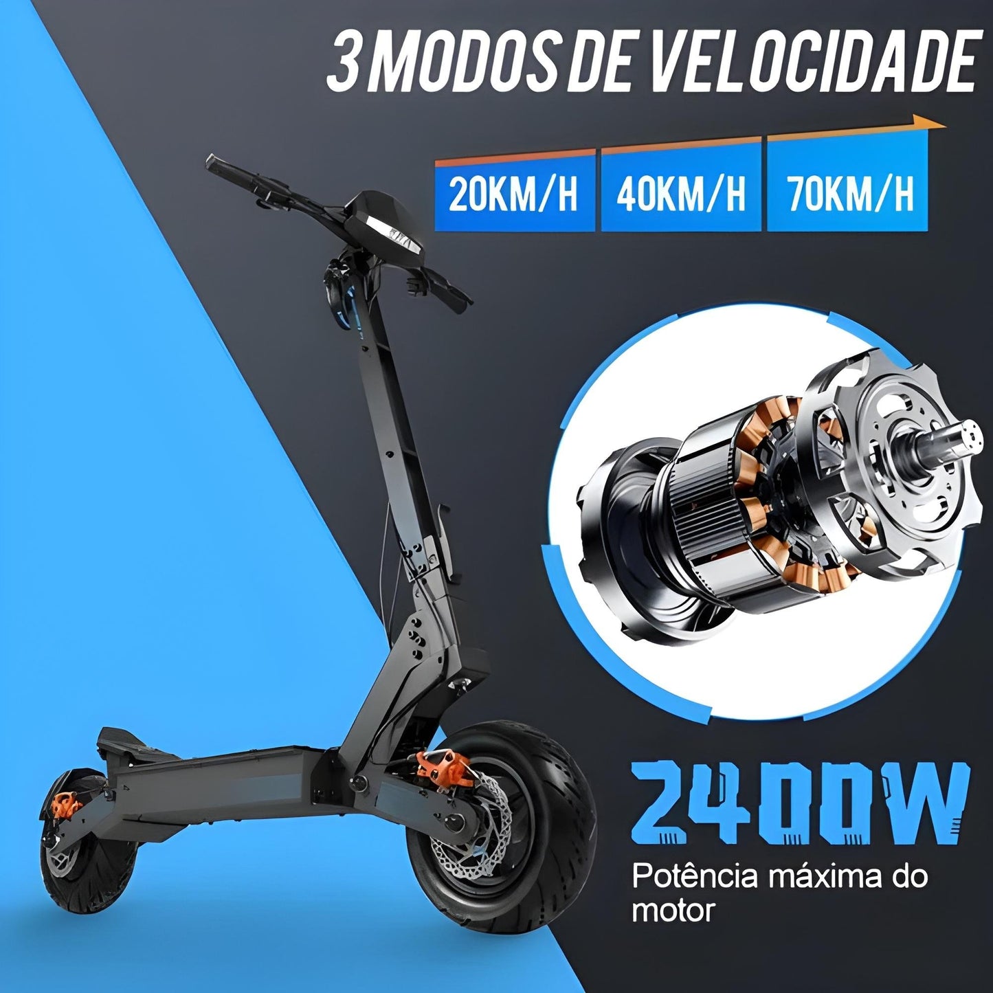 Honey Whale H4 Cinza - 2400w Patinete Elétrico Scooter 70km/h 20,8ah