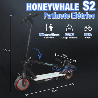 Honey Whale S2 - Preto - Patinete Elétrico Scooter 500w 30km/h 20km