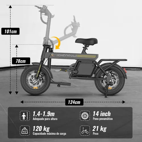 Honey Whale B20 Bicicleta Elétrica Adulto 440w 35km 25km/h
