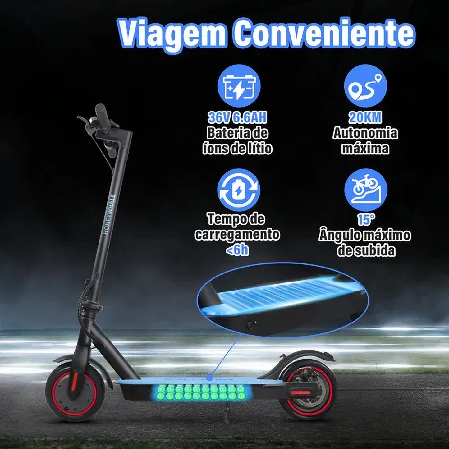 Honey Whale S2 - Preto - Patinete Elétrico Scooter 500w 30km/h 20km