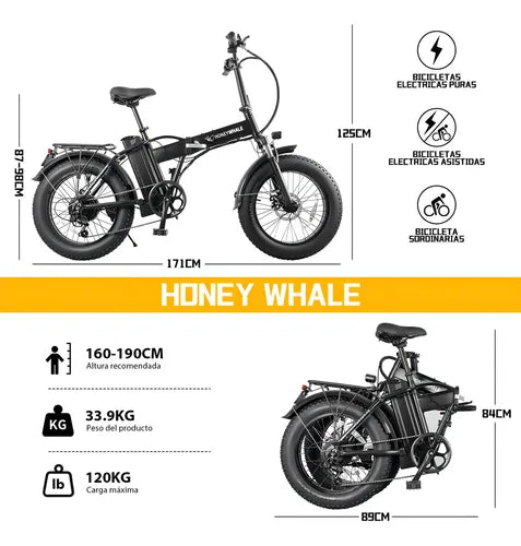 Honey Whale F6 Pro-s -Bicicleta de montanha elétrica para adultos, motor máximo de 900 w, velocidade máxima de 45 km/h, alcance elétrico puro máximo de 35 a 40 km (54,6 v, 10,4 ah), cor preta
