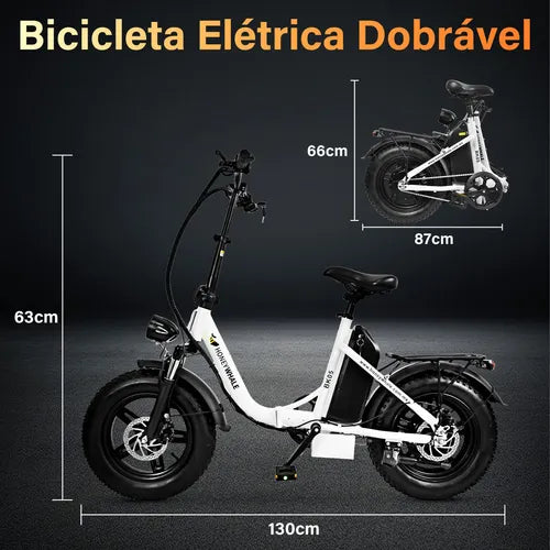 Honey Whale Bk05 - branca - Bicicleta Elétrica 500w 40km 38km/h