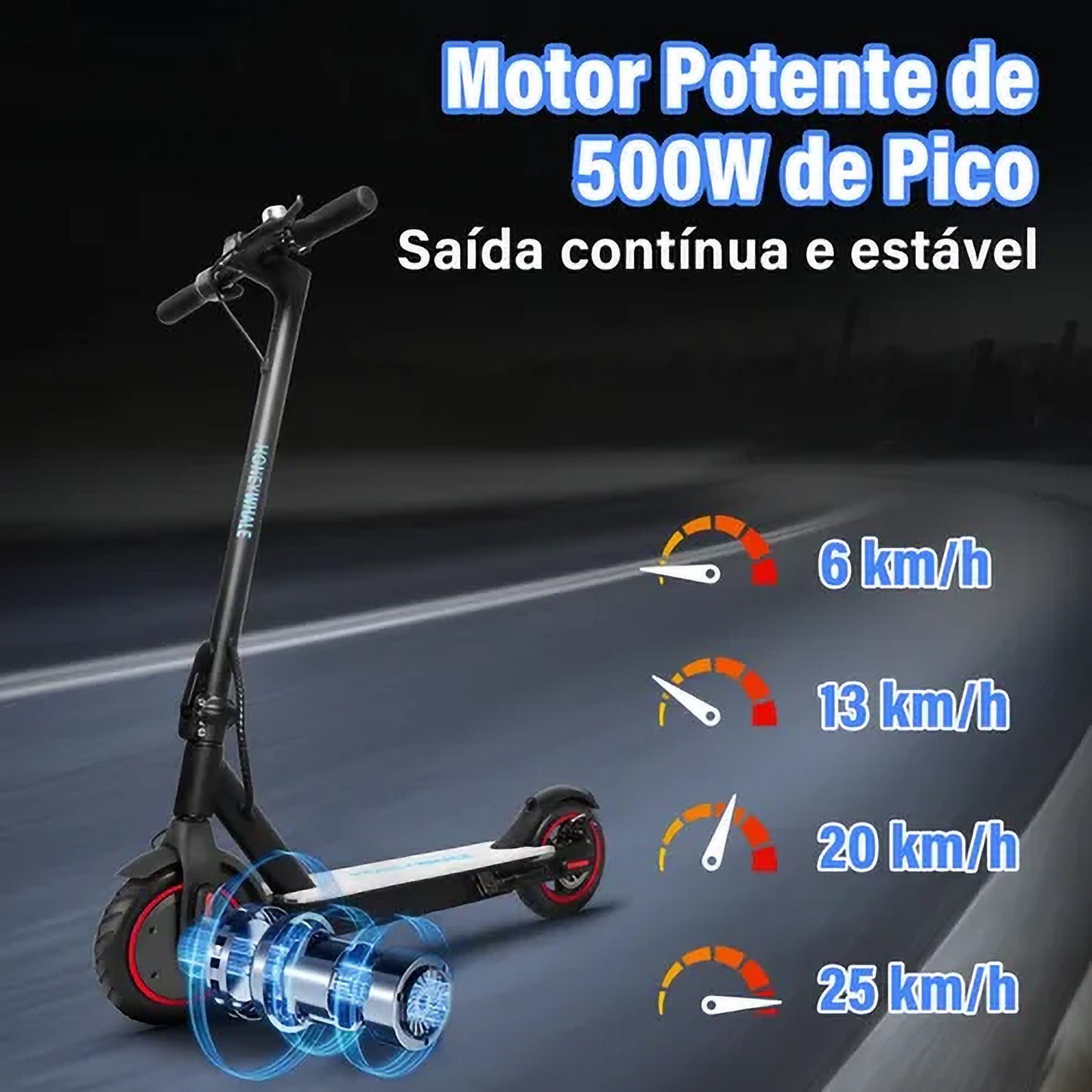 Honey Whale S2 - Preto - Patinete Elétrico Scooter 500w 30km/h 20km