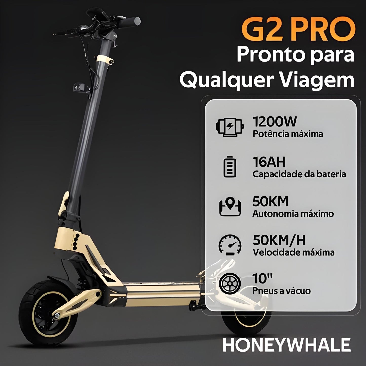 Honey Whale G2 Pro - 1200w Patinete Elétrico Scooter 50km/h