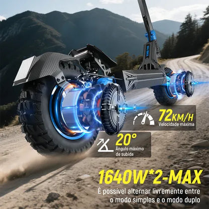 Honeywhale G4 Max Patinete Eletrico Adulto, 1640w*2-72km/h-70km-150kg, Scooter Eletrica Motor-velocidade-autonomia-carga, Patinete Juvenil Dobrável Com Cartão Nfc, Honey Whale Preto-azul