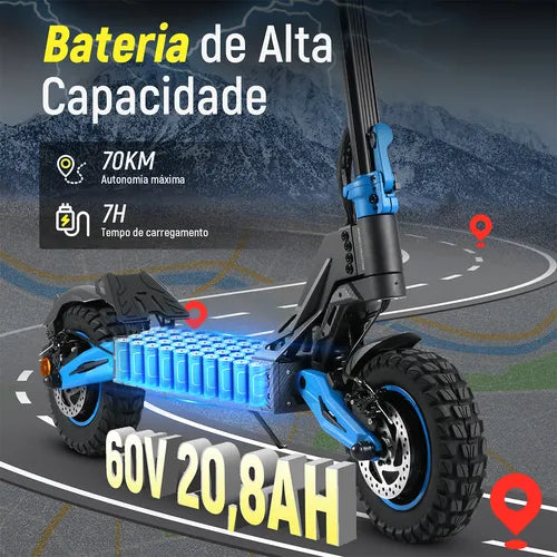 Honeywhale G4 Max Patinete Eletrico Adulto, 1640w*2-72km/h-70km-150kg, Scooter Eletrica Motor-velocidade-autonomia-carga, Patinete Juvenil Dobrável Com Cartão Nfc, Honey Whale Preto-azul