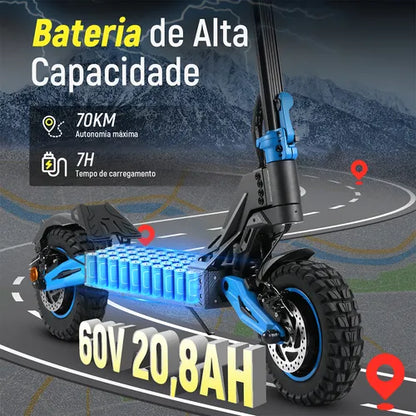 Honeywhale G4 Max Patinete Eletrico Adulto, 1640w*2-72km/h-70km-150kg, Scooter Eletrica Motor-velocidade-autonomia-carga, Patinete Juvenil Dobrável Com Cartão Nfc, Honey Whale Preto-azul