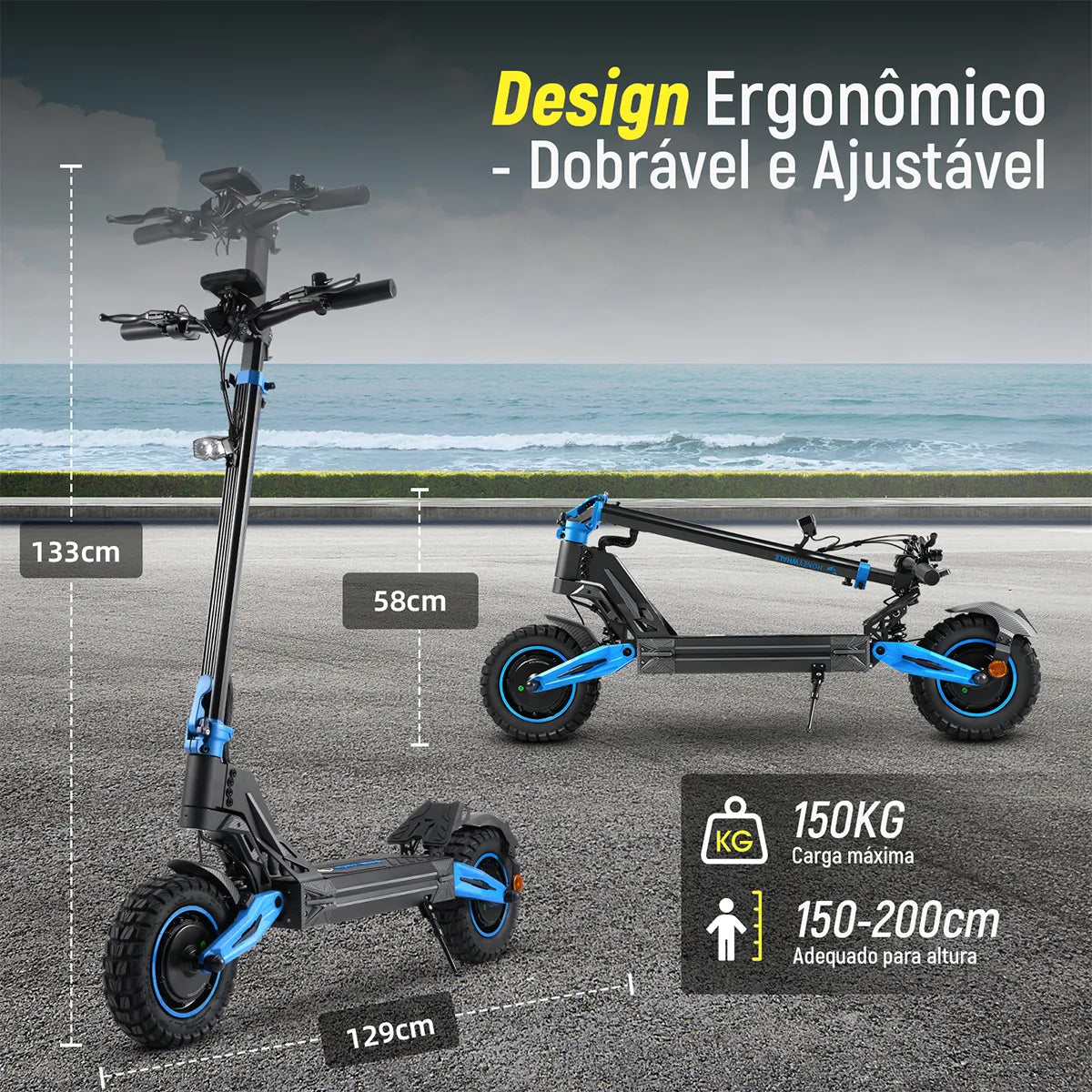 Honeywhale G4 Max Patinete Eletrico Adulto, 1640w*2-72km/h-70km-150kg, Scooter Eletrica Motor-velocidade-autonomia-carga, Patinete Juvenil Dobrável Com Cartão Nfc, Honey Whale Preto-azul