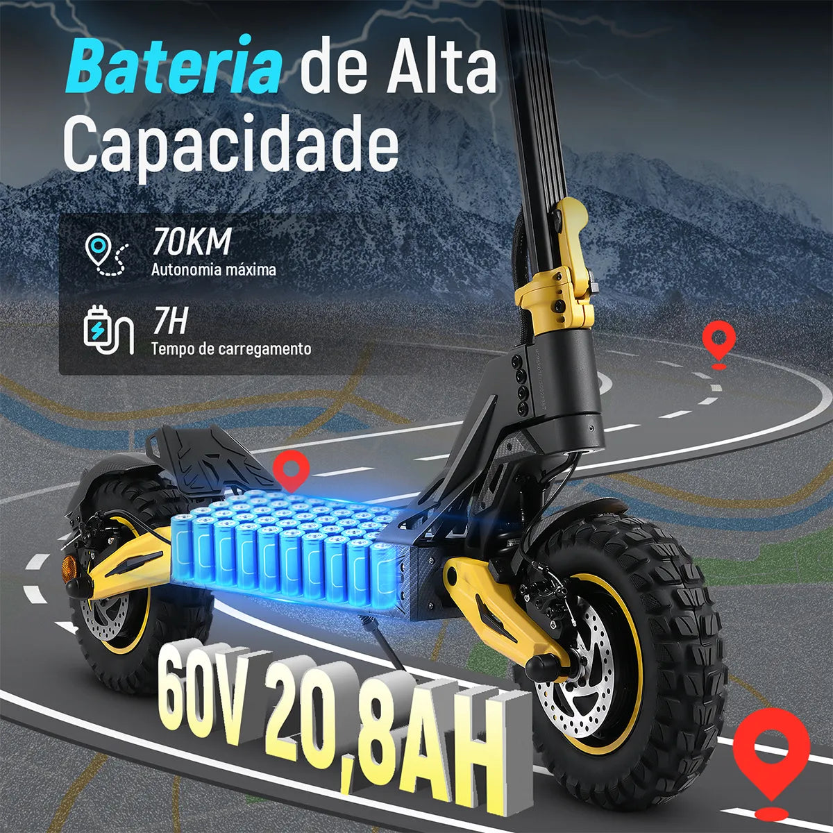 Honeywhale G4 Max Patinete Eletrico Adulto, 1640w*2-72km/h-70km-150kg, Scooter Eletrica Motor-velocidade-autonomia-carga, Patinete Juvenil Dobrável Com Cartão Nfc, Honey Whale Preto-amarelo