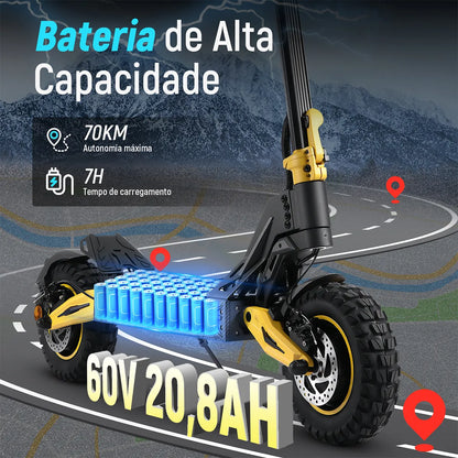 Honeywhale G4 Max Patinete Eletrico Adulto, 1640w*2-72km/h-70km-150kg, Scooter Eletrica Motor-velocidade-autonomia-carga, Patinete Juvenil Dobrável Com Cartão Nfc, Honey Whale Preto-amarelo