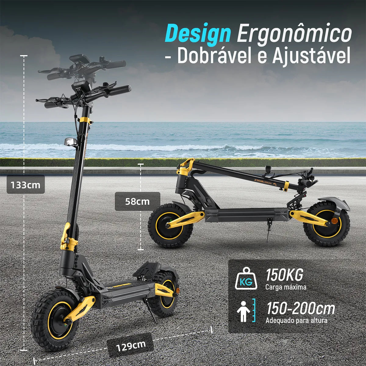 Honeywhale G4 Max Patinete Eletrico Adulto, 1640w*2-72km/h-70km-150kg, Scooter Eletrica Motor-velocidade-autonomia-carga, Patinete Juvenil Dobrável Com Cartão Nfc, Honey Whale Preto-amarelo