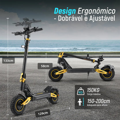 Honeywhale G4 Max Patinete Eletrico Adulto, 1640w*2-72km/h-70km-150kg, Scooter Eletrica Motor-velocidade-autonomia-carga, Patinete Juvenil Dobrável Com Cartão Nfc, Honey Whale Preto-amarelo