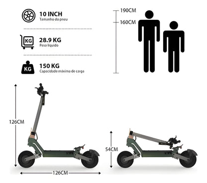 Honey Whale H2 Dual - 1200w*2 dual Patinete Elétrico Scooter 65km