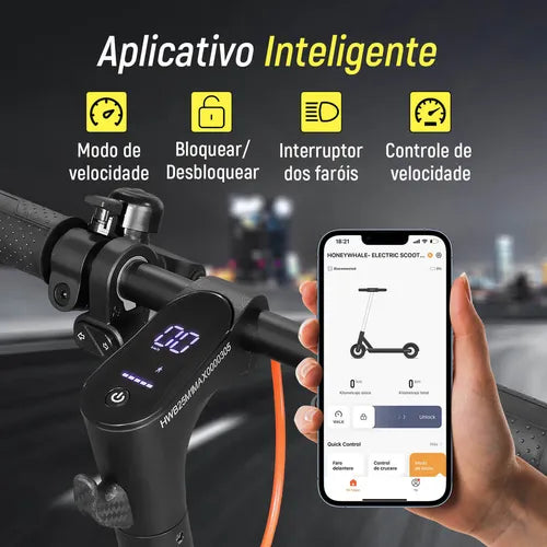 Honeywhale M1 Max Patinete Elétrico Adulto, 500w-25km/h-16km-120kg, Scooter-eletrica-velocidade-juvenil-dobrável-autonomia-de-aplicativo-bluetooth-carge, Suspensão Dianteira E Traseira, Honey Whale