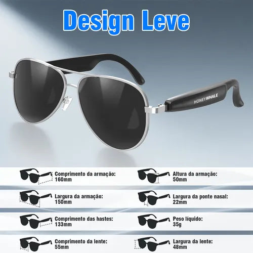 Honeywhale Gl-09 Óculos De Sol Bluetooth, Alto-falante Cor Preto Armação Preto Lente Preto Desenho Espelho