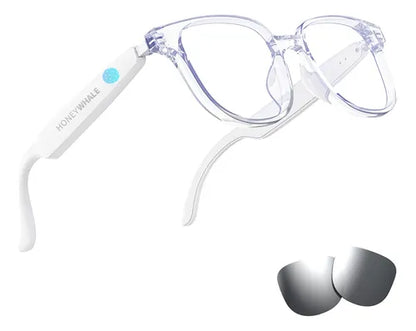 Honeywhale Gl-08 Óculos Sol Bluetooth, Proteção Uv400 Armação Branco Lente Branco Desenho Espelho