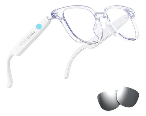 Honeywhale Gl-08 Óculos Sol Bluetooth, Proteção Uv400 Armação Branco Lente Branco Desenho Espelho