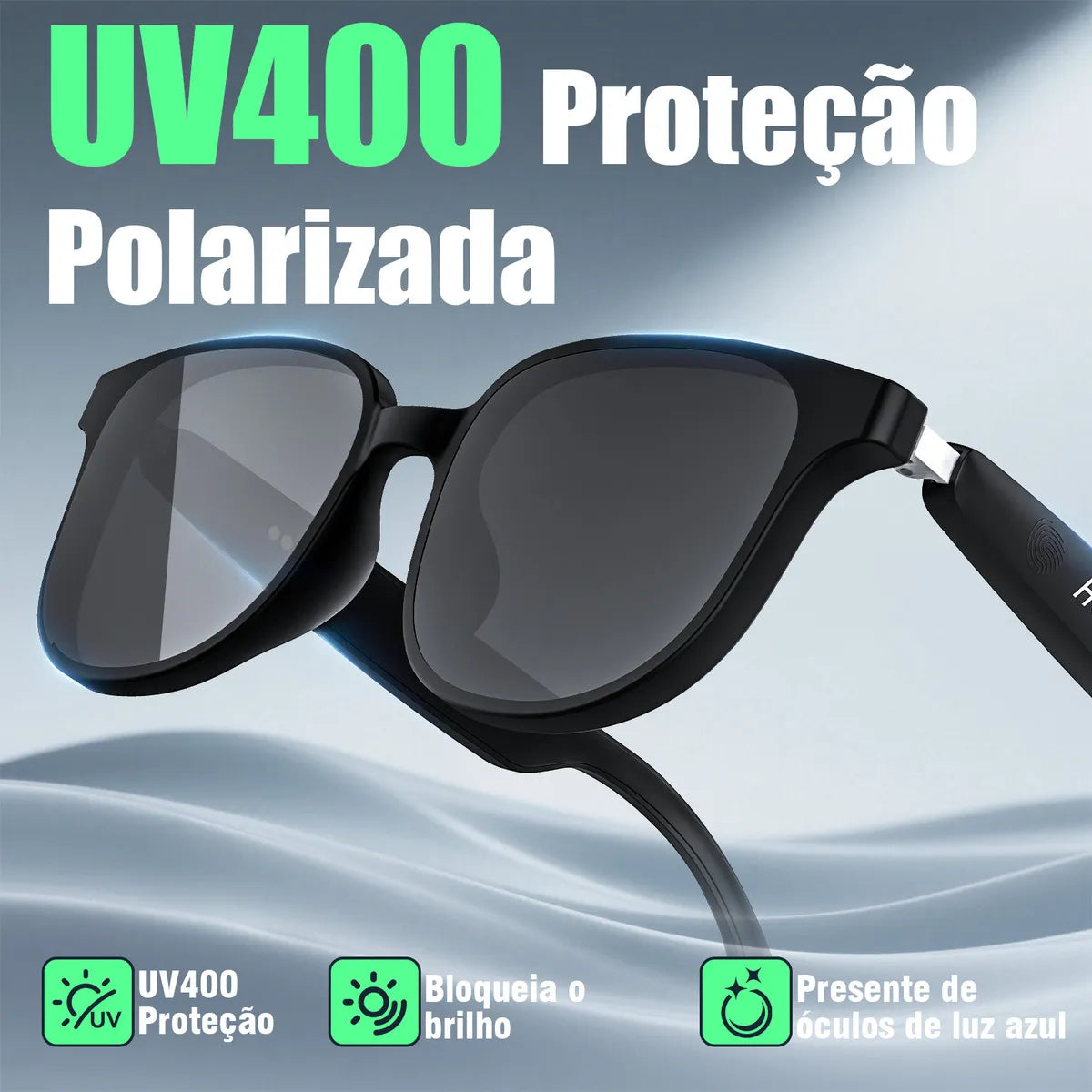 Honeywhale Gl-08 Óculos Sol Bluetooth, Proteção Uv400 Armação Preto Lente Preto Desenho Espelho