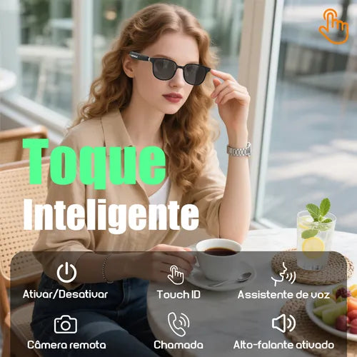 Honeywhale Gl-08 Óculos Sol Bluetooth, Proteção Uv400 Armação Preto Lente Preto Desenho Espelho