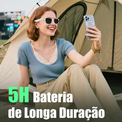 Honeywhale Gl-08 Óculos Sol Bluetooth, Proteção Uv400 Armação Branco Lente Branco Desenho Espelho