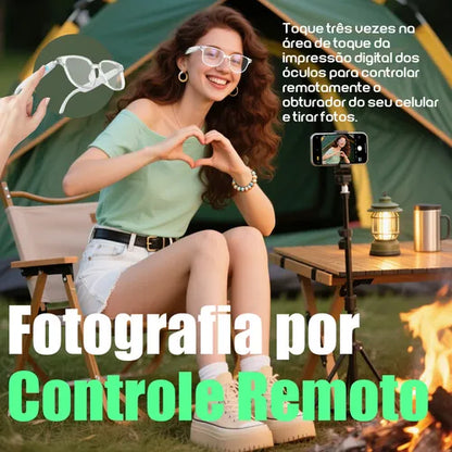 Honeywhale Gl-08 Óculos Sol Bluetooth, Proteção Uv400 Armação Branco Lente Branco Desenho Espelho
