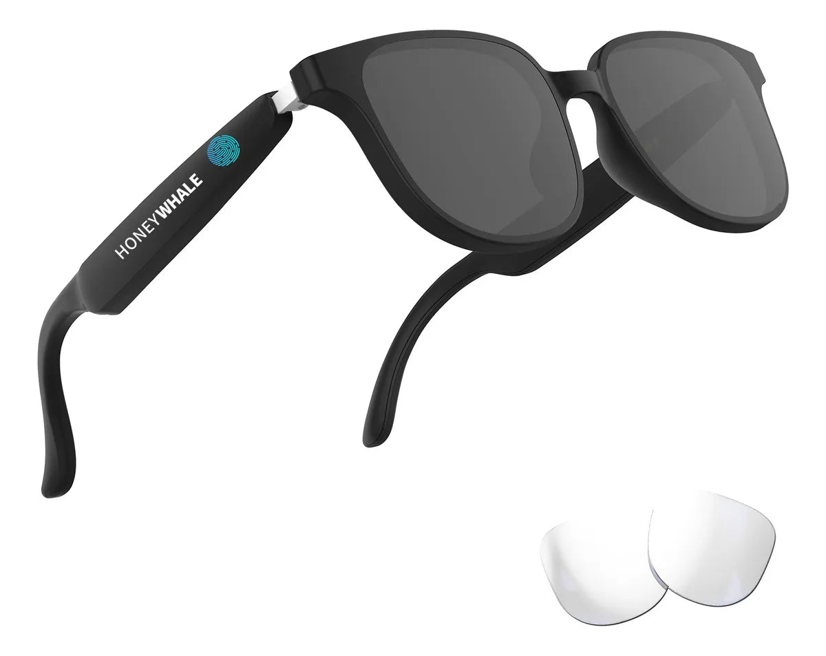 Honeywhale Gl-08 Óculos Sol Bluetooth, Proteção Uv400 Armação Preto Lente Preto Desenho Espelho