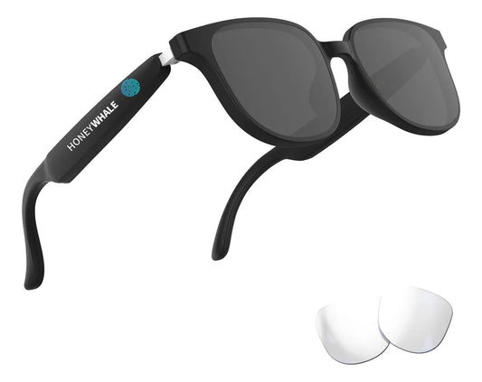 Honeywhale Gl-08 Óculos Sol Bluetooth, Proteção Uv400 Armação Preto Lente Preto Desenho Espelho