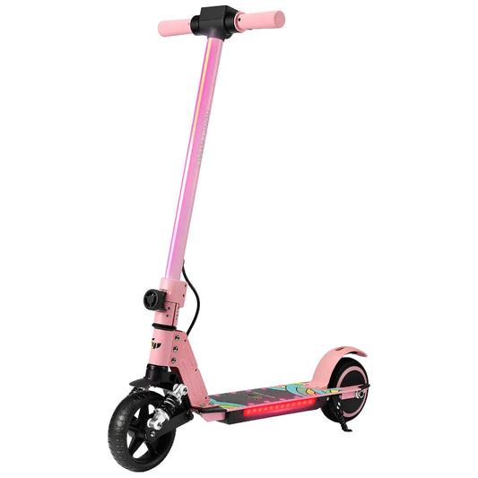 HONEYWHALE E10S Patinete Elétrico Infantil, 180W-16KM/H-6KM, Motor-Velocidade-Autonomia-Máxima, Pedal com 3 Cores de Luzes Gradientes, Suspensão Dianteira, 6,5" Pneu Sólido, Honey Whale rosa