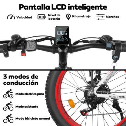 Bicicleta Elétrica de Montanha Honey Whale BK08 - vermelha