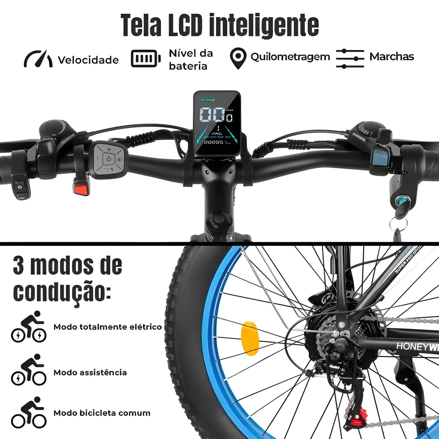 Bicicleta Elétrica de Montanha Honey Whale BK08 - azul
