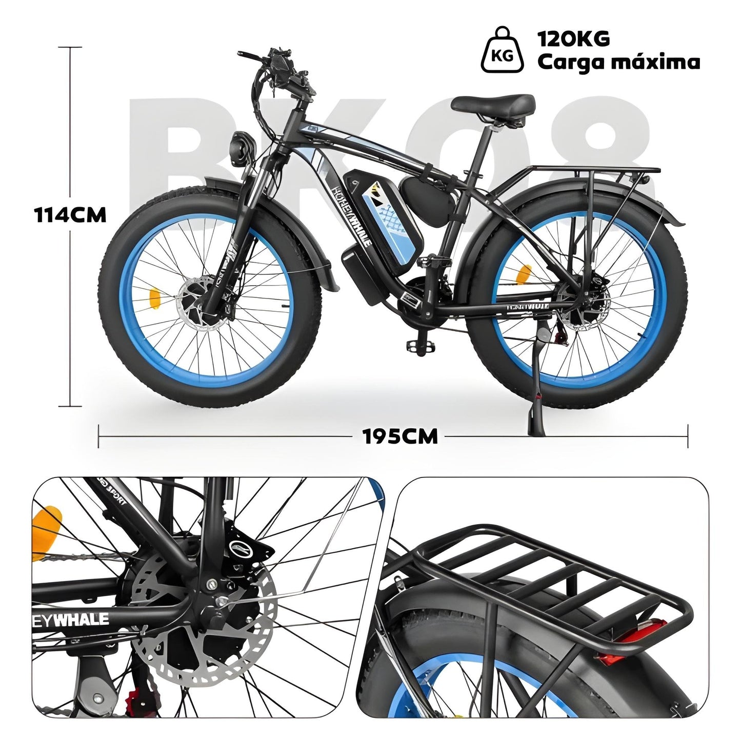 Bicicleta Elétrica de Montanha Honey Whale BK08 - azul