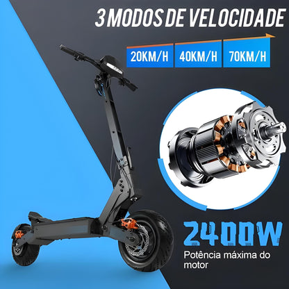 Honey Whale H4 Cinza - 2400w Patinete Elétrico Scooter 70km/h 20,8ah