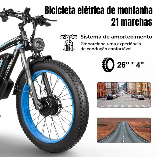 Bicicleta Elétrica de Montanha Honey Whale BK08 - azul
